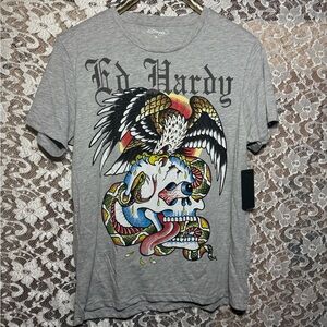 Ed Hardy Gray Graphic Eagle & Skull Short Sleeve Tee NWT MEDIUM